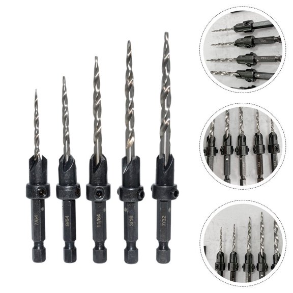 Raindrops 5 Pcs Drill Bits for Woodworking Electric Accessories Key Tapered Hardened Masonry Black