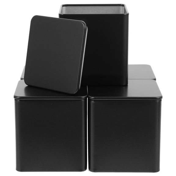 Raindrops  5 Pcs Holder Tea Tins for Bags Overnight Square Container Travel Black
