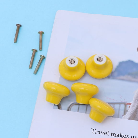 Raindrops 5 Pcs Small Hammered Ceramic Handle Kitchen Cupboard Knobs Child Yellow