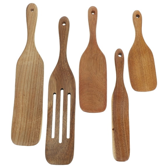 Raindrops 5 Pcs Wooden Spatula Natural Wooden Utensil Wood Paddle Turner Spatula Slotted Spatula And Scraper Nonstick Cookware For Kitchen Cooking