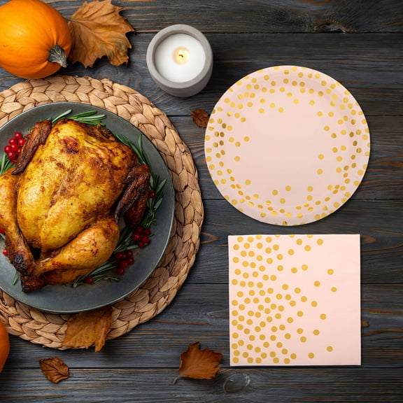 Raindrops 50PCS Dot Pattern Paper Plates and Napkins Set Disposable Party Tableware for Birthday Wedding Baby Shower Thanksgiving Fathers Day