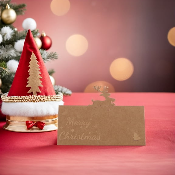 FOMIYES 50Pcs Christmas Table Place Cards with Reindeer and Cutout Kraft Paper for Wedding Reception