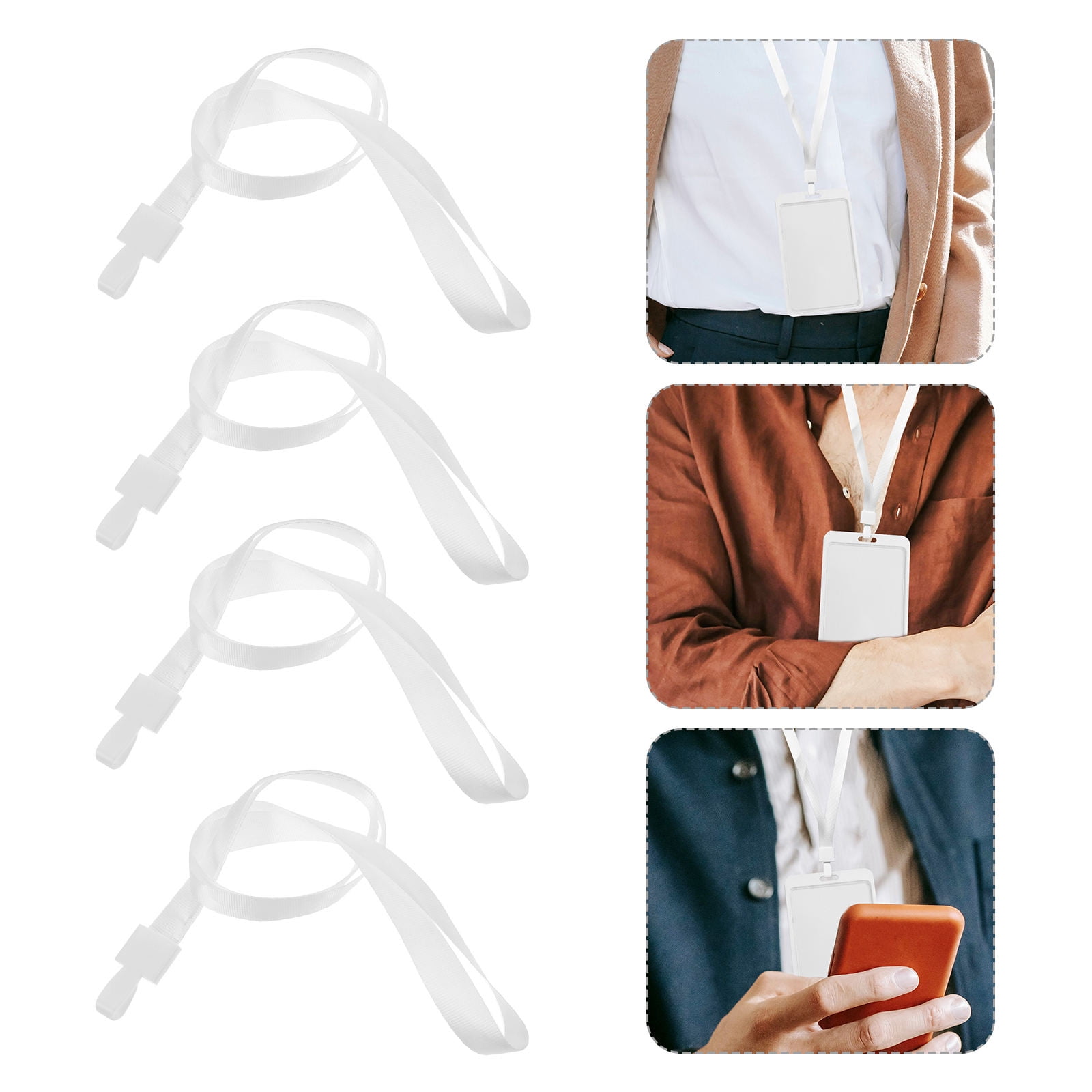 FOMIYES 50Pcs White Polyester Badge Lanyard for Phone Id Card Holder with Clip Lightweight and Portable