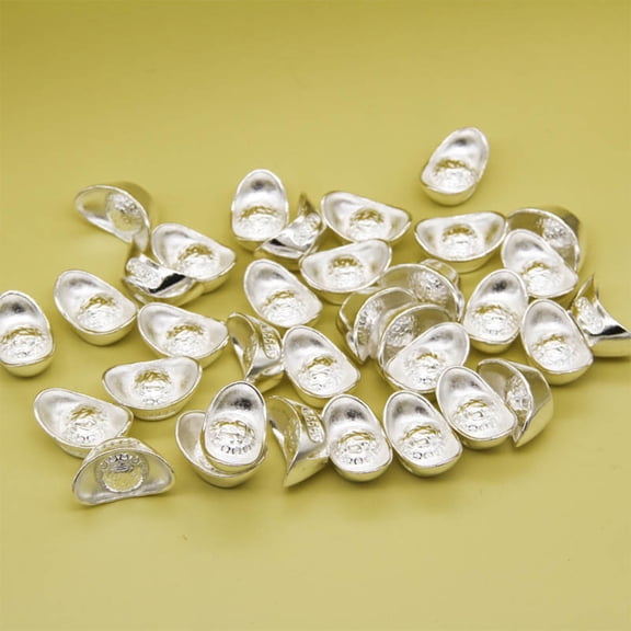 Raindrops 50Pcs Miniature Decorations Silver Alloy Mini Ingot Wealth Symbol For Flower Pot