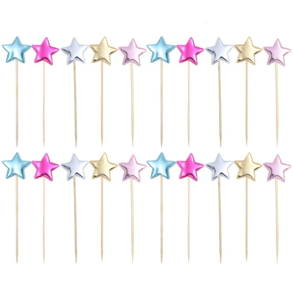 Raindrops 50Pcs Birthday Star Cake Picks Assorted Colors Safe PU Material Decorations