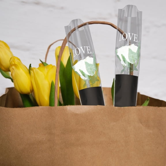 Raindrops 50pcs Black Cellophane Flower Sleeves for Bouquet Wrapping Perfect for Valentine's Day and Events