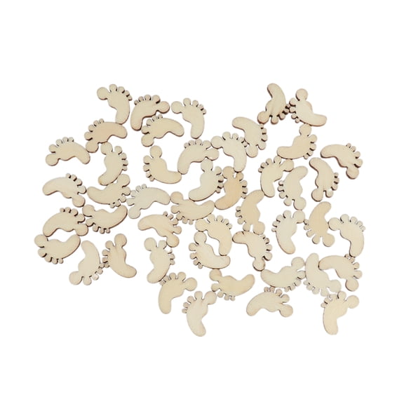 Raindrops 50pcs Cartoon Foot Shape Wooden Pieces Cutouts Craft Embellishments Wood Ornament Manual Accessories for DIY Art