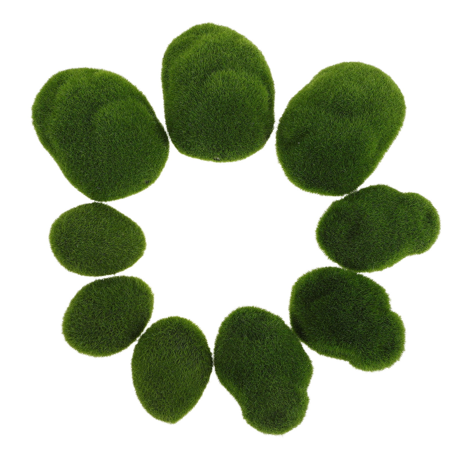 Raindrops Realistic Green Flocking Moss Stones Garden Decorations for Indoor Outdoor Home Use - 50 Pieces Set