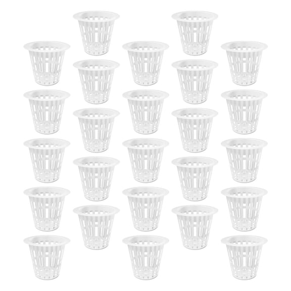 Raindrops White PE Hydroponic Net Pots for Indoor Gardening, 50 Pieces, 3.93 x 3.93 x 2.75 Inches, and Reusable