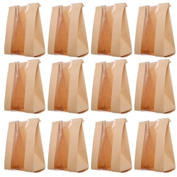 Raindrops 50pcs Kraft Paper Bread Loaf Bags with Window (26X16cm)