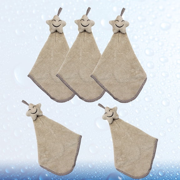 Raindrops Hanging Coral Fleece Towel Beige Fade-Resistant for Bath and Kitchen 5Pcs