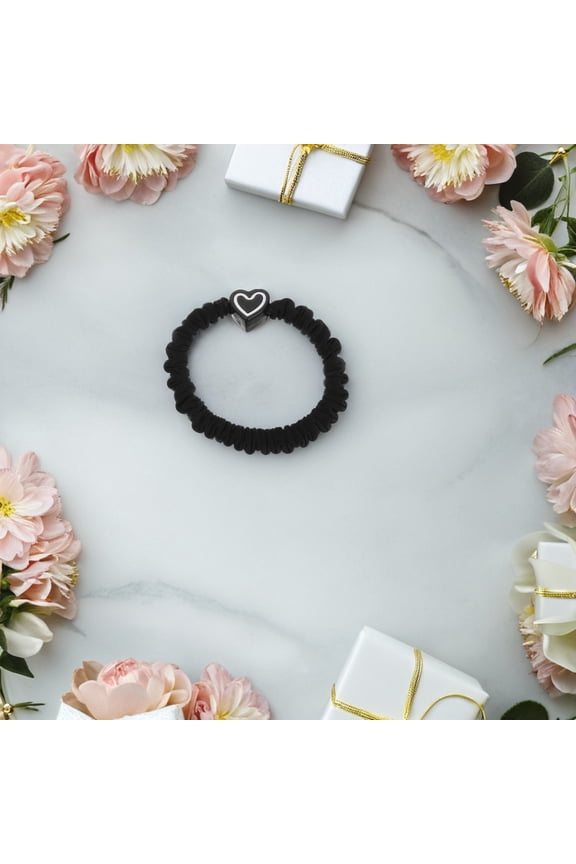 5Pcs Black Seamless Elastic Hair Bands with Heart Detail for Daily Wear