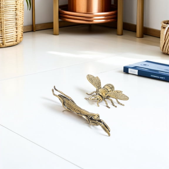 Raindrops Brass Dragonfly Figurines Brown Metal Insect Decoration for Home Office