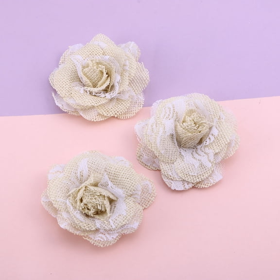 Raindrops 5Pcs Natural Burlap Flower Handmade Lace Rose for Rustic Wedding and Craft Decor
