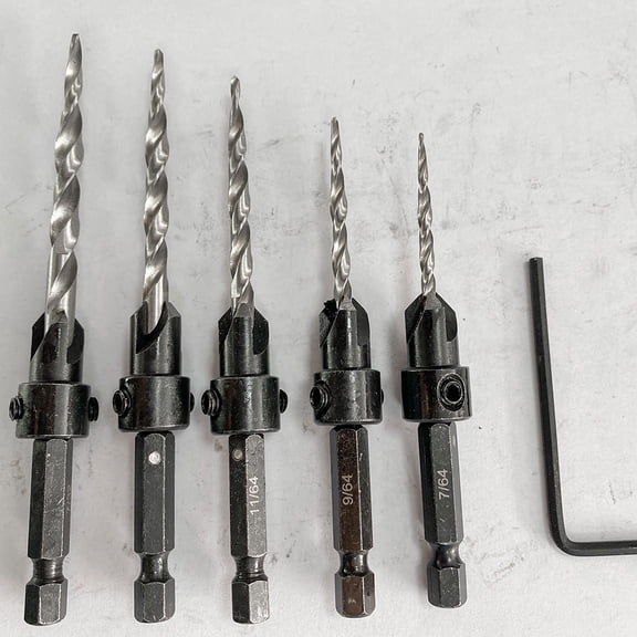 Raindrops 5Pcs Countersink Drill Bits Set Black for Hand and Electric Drill Woodworking Supplies