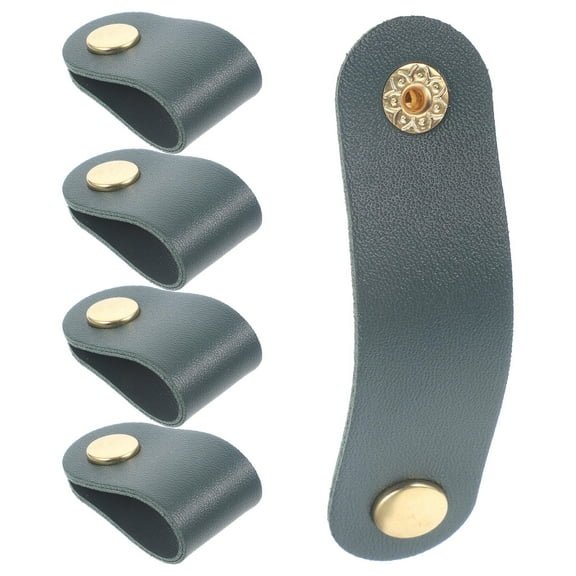 Raindrops Cable Organizer Dark Green Faux Leather 5Pcs Data Cable Storage Strap