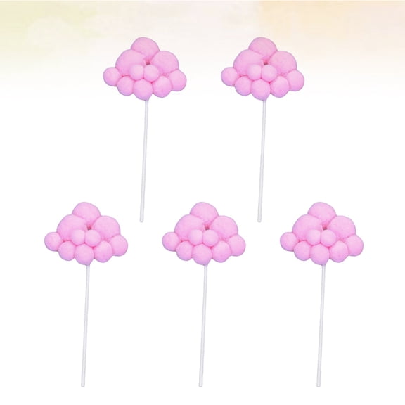 FOMIYES Woolen Yarn Cloud Cake Picks Pink for Birthday Dessert Toppers 5Pcs