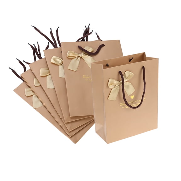 FOMIYES 5Pcs Plated Gold Paper Grocery Bags Durable Printed Craft Bags with Easy Carry Handle for Storage and Party