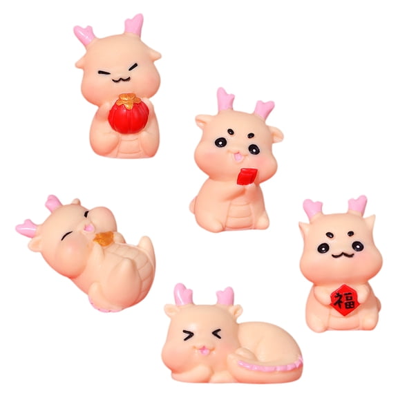 Raindrops 5Pcs Resin Mini Dragon Statue Assorted Color For New Year Celebration Home Decor All Ages