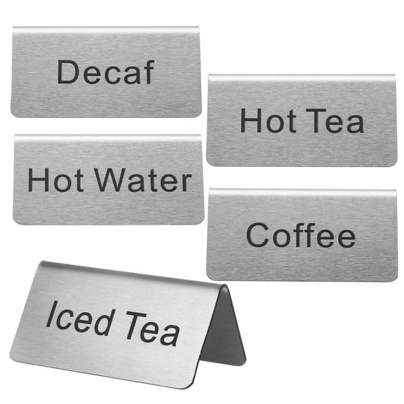 Raindrops 5Pcs Reusable Stainless Steel Coffee Tea Table Signs Easy to Read Beverage Labels