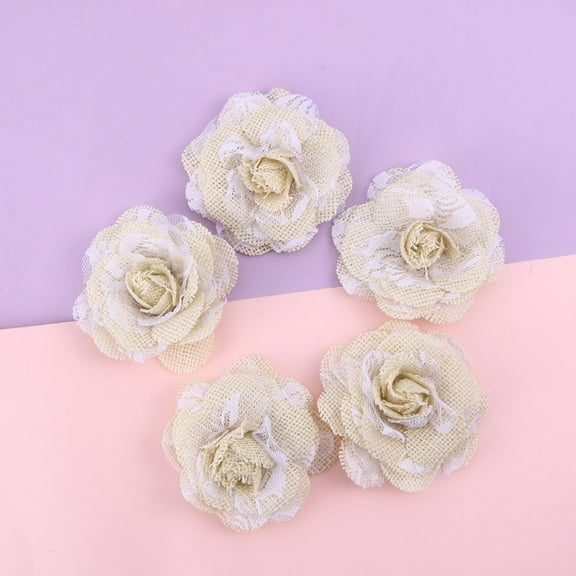 Raindrops 5Pcs White Lace Rose Floral Decor for Wedding Vintage Rustic Home Decoration