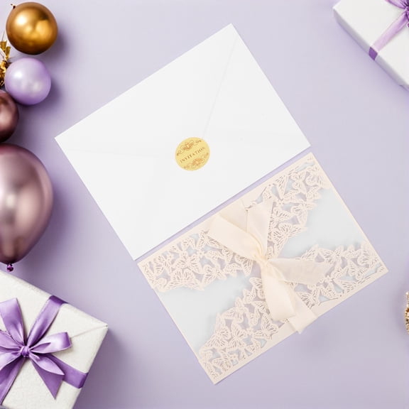 Raindrops Vintage Beige Wedding Invitation Set Romantic Floral Design Paper