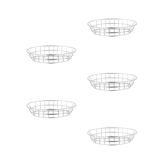 Raindrops 5pcs Metal Fast Food Basket for Serving Hot Dogs and Burgers Silver Wire Fruit Basket for Kitchen Modern Oval Shaped Snack Container