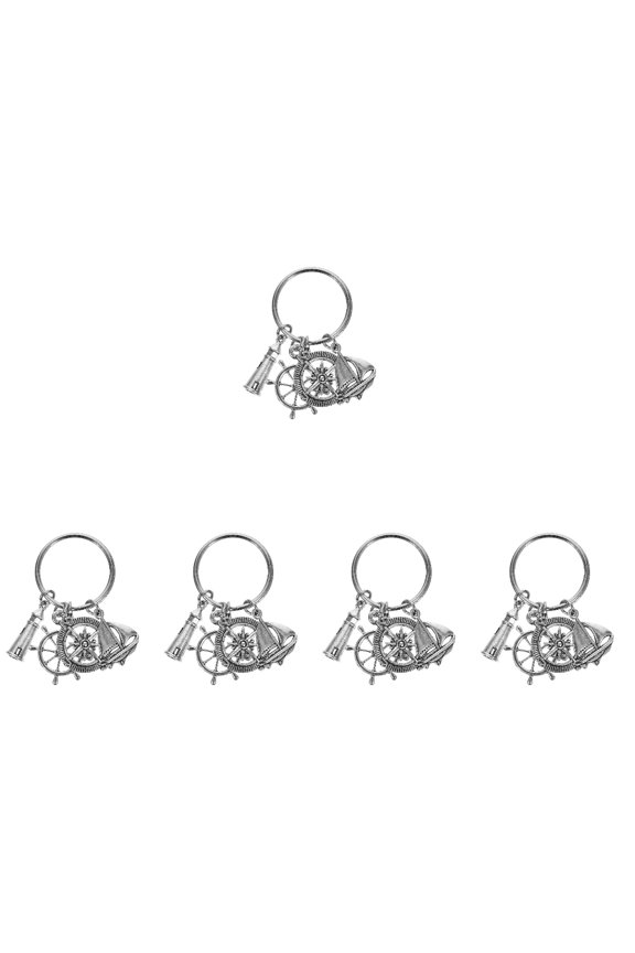 5pcs Sailing Theme Key Chain Bag Pendant Sailboat Rudder Compass Lighthouse Charm Keychain
