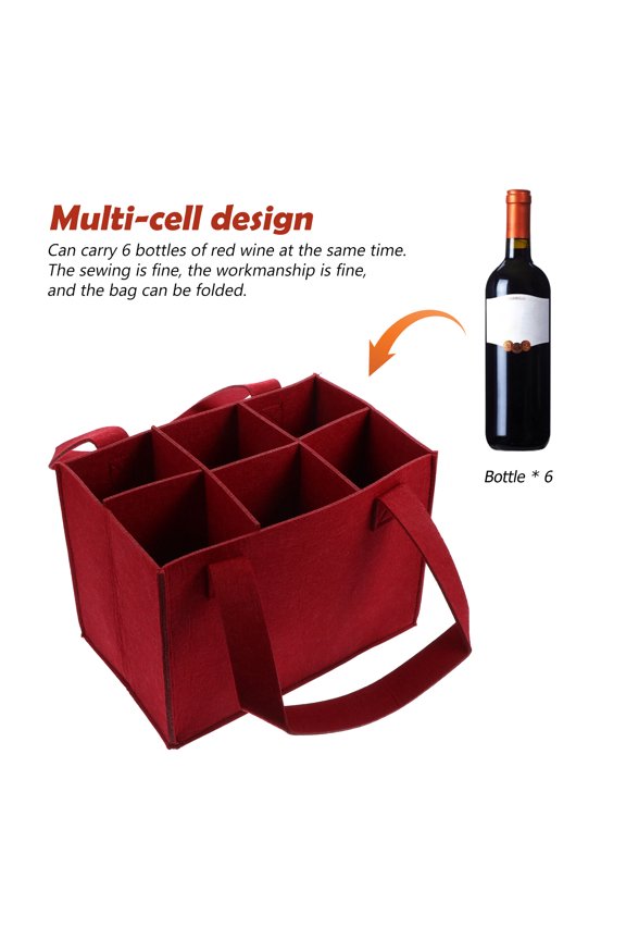 6 Bottle Carrier Bag with Divider for Travel or Camping - Reusable Black Tote