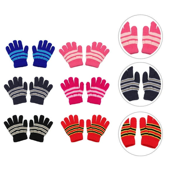 Raindrops  6 Pairs Fleece Warm Gloves Children Knitted Stretch Cold Weather