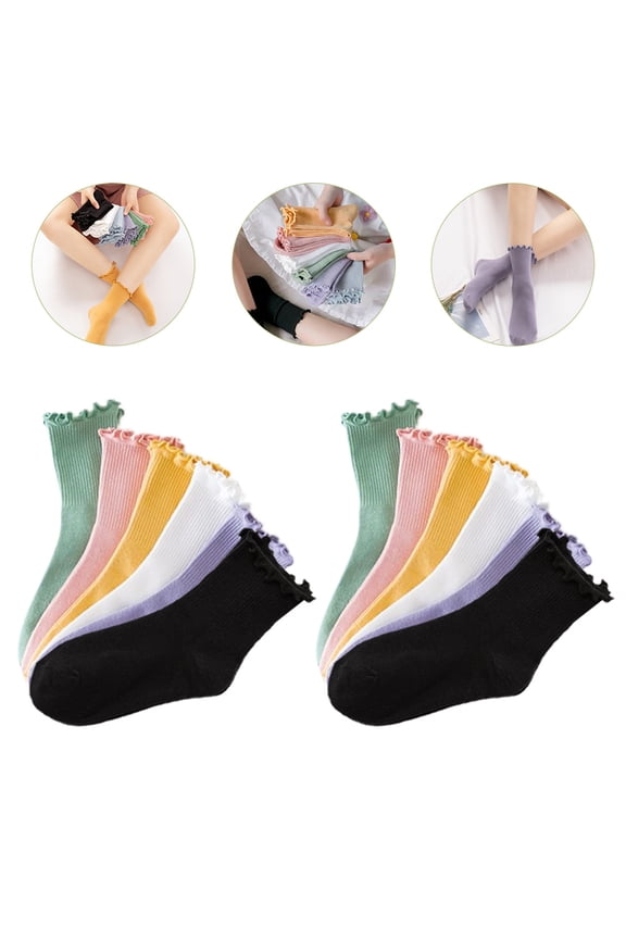 6 Pairs Girls Socks Cotton Ruffled Edge for Kids Photo Costume