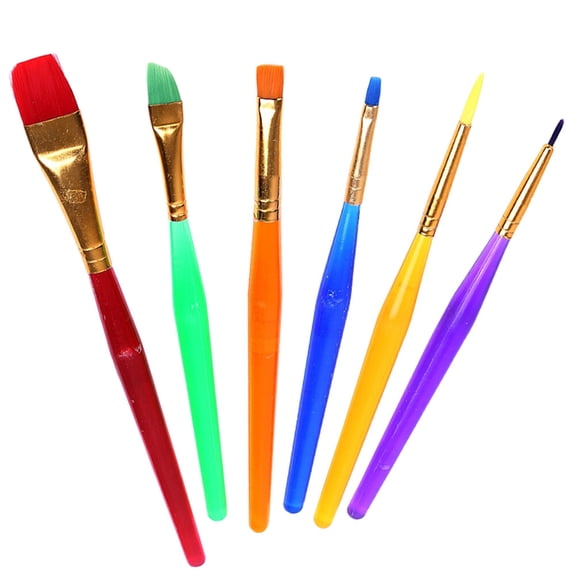 Raindrops 6-Piece Assorted Size Kids Paint Brush Set for Beginner Artists, Colorful Brushes for Children's Painting Practice