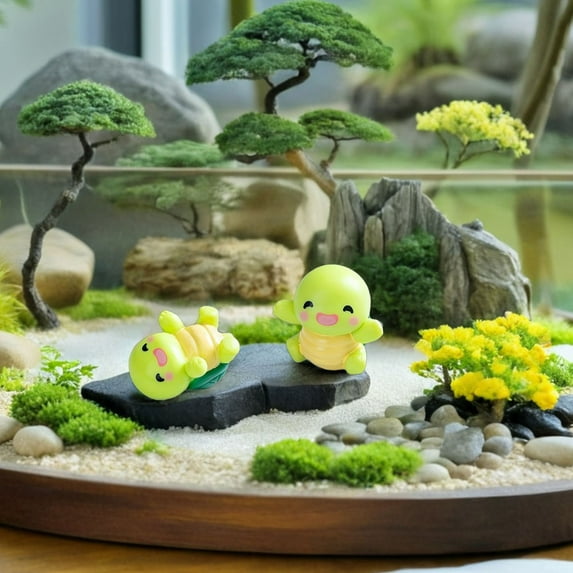 Raindrops 6 Pcs Mini Resin Animals Figurines Set Assorted Color Turtle Figure Cute Cartoon Style Decor