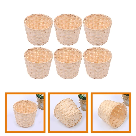 CRILSTYLEO 6Pcs Tiny Beige Bamboo Rustic Woven Baskets Perfect for Flower Display and Storage