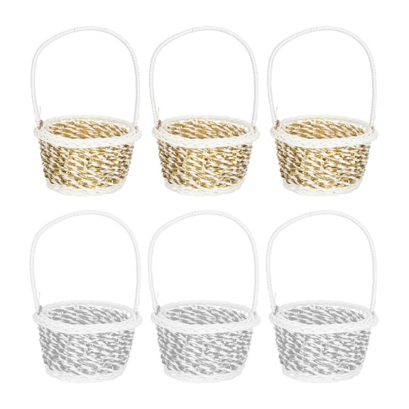 Raindrops 6-Piece Round Handle Basket Set Grey White PP Plastic Organizers for Household Storage and Decoration