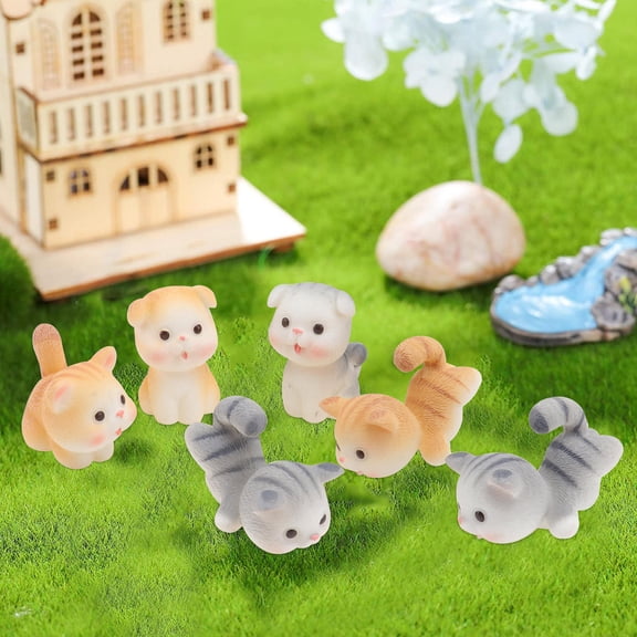 Raindrops  6 Pcs Resin Pet Cat Sculptures Animal Decor Statues for The Garden Tuxedo Mini Animals Child