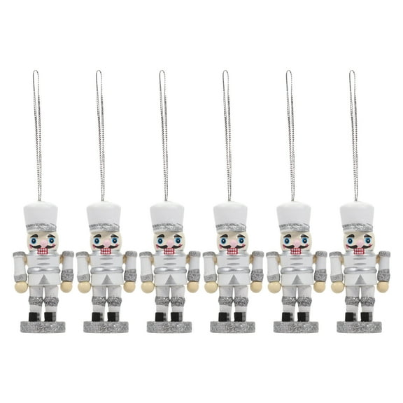 Wooden Crafts for Decor Silver Soldier Design Home Accents 6 Pieces Pendant Nutcracker Hanging