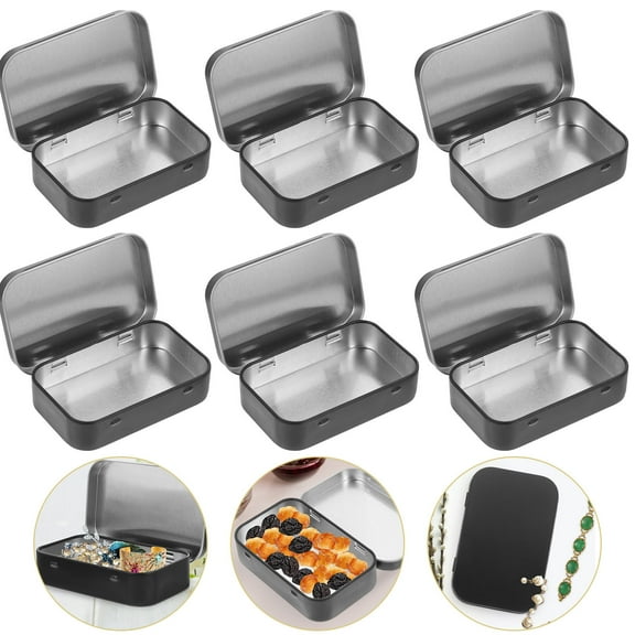 Raindrops 6 Pcs Small Tins with Lids Boxes Storage Mini Tinplate Black