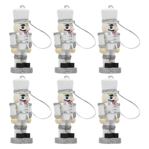 Raindrops Wooden Christmas Ornament Nutcracker Soldier Pendant for Home Decor Silver 6 Pieces