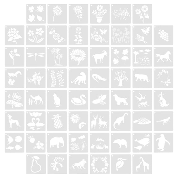 Raindrops 60Pcs Animal Plant Stencils for Painting with PET Material in White Color for Drawing