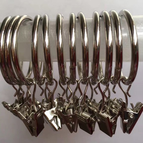 Raindrops 60Pcs Plated Silver Curtain Loop with Clip Iron Rings Anti Skid Design
