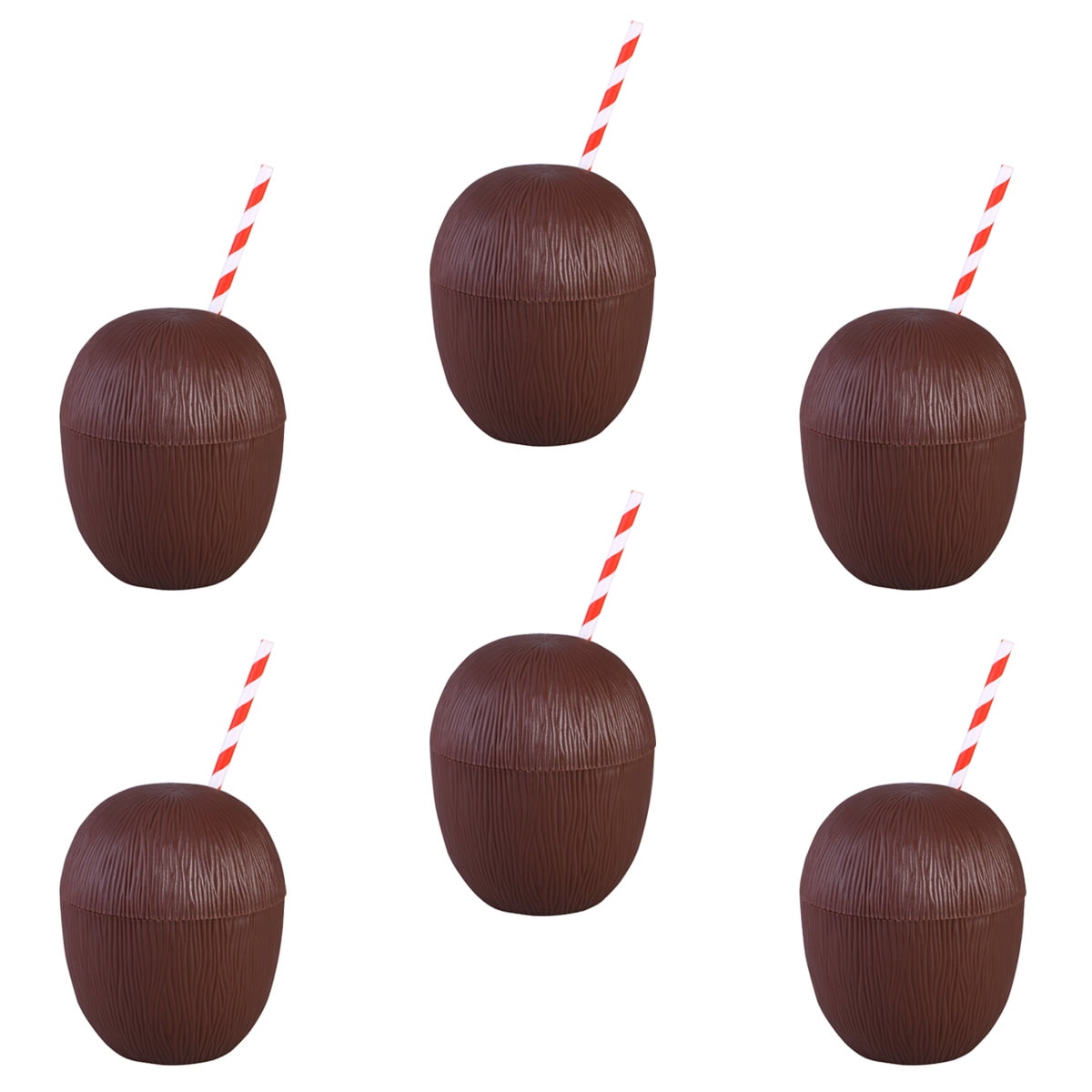 Raindrops 6PCS/Set Coconut Drink Cups Tropical Party PE Cups Supplies for Luau Theme Party (With Random Color Straw)