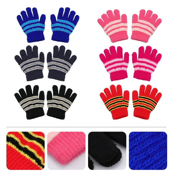 Raindrops 6Pairs Kids Thermal Gloves Knitted Protect Hands For Boys And Girls Cold Weather