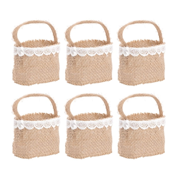 Raindrops 6Pcs Burlap Wedding Flower Girl Basket for Easter and Spring Festivals