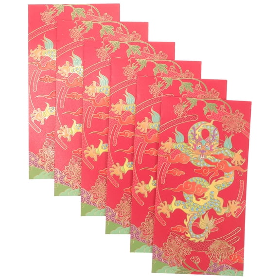 Raindrops Red Lucky Money Envelopes Cartoon Dragon Design 6Pcs 6.7X3.5In