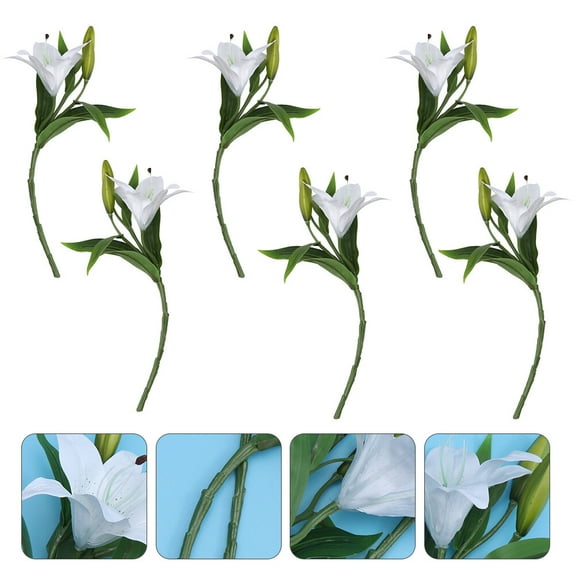 Raindrops Artificial Lily Flowers White PVC 6Pcs For Decor Indoor