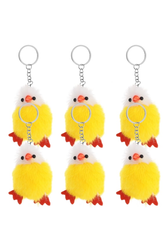 6pcs Mini Chicken Keyring Fluffy Chicks Zinc Alloy Home Decor For Decorations