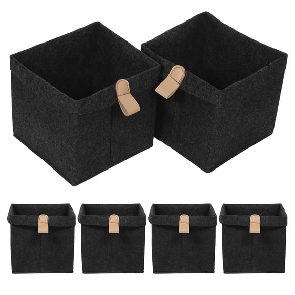 Raindrops 6Pcs Foldable Felt Storage Cubes for Home Dark Grey Closet Organizer with Handles
