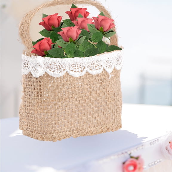 Raindrops 6Pcs Handheld Burlap Basket Linen for Flower Holder and Easter Storage