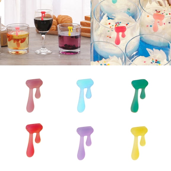 Raindrops 6Pcs Glass Identification Marker Food Grade Silicone Reusable Water Drop Shape